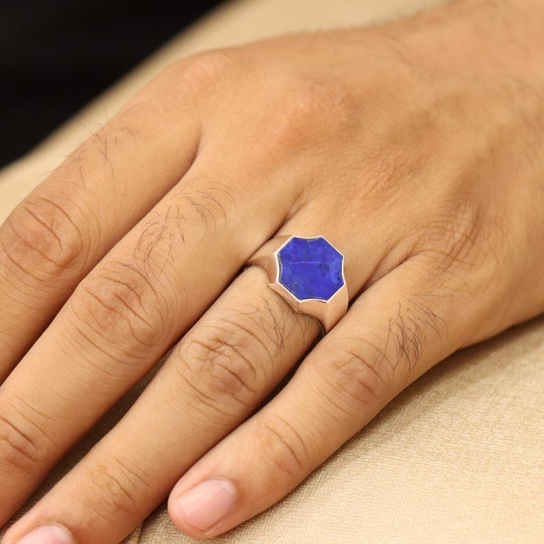 Lapis Lazuli Gemstone Men's Ring 925 Sterling Silver Handmade Gemstone Jewelry