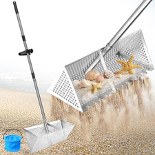 Sand Flea Rake for Beach, Stainless Steel Sand Scoop and Bucket Set - Detachable