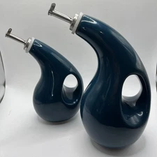 Rachel Ray Olive Oil Vinegar Dispenser Stoneware Blue Set Of 2