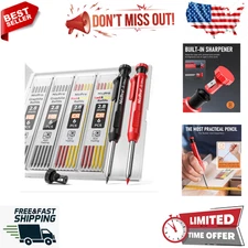 Carpenter's Pencil and Sharpener, Mechanical Pencil Set with 26 Refills, Deep Ho