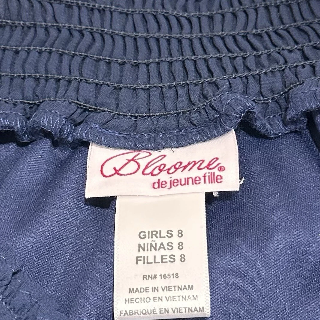 Bloome De Jeune Fille Navy Blue Embroidered Off-Shoulder Girls Dress Size 8