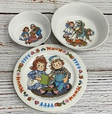 Vintage 1969 Oneida Deluxe Dish Bowls Raggedy Ann And Andy White Plastic Set