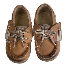 Sperry Bluefish Crib Jr Tan Boat Shoes Toddler Kids US 4M Leather Upper
