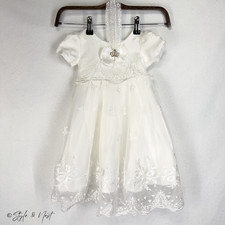 Baby Girl Tulle Lace White Dress Floral Wedding Birthday Baptism w Headband NWT