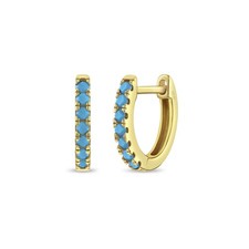 Small Turquoise 9mm Kids Earrings Hoop - Yellow Gold Flashed Sterling Silver