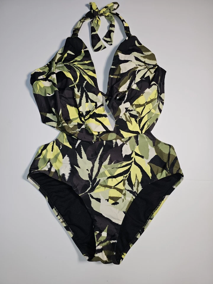 Traje de baño Bar III para mujer Desert Palm capucha cuello una pieza, verde, grande Foto 3 de 4