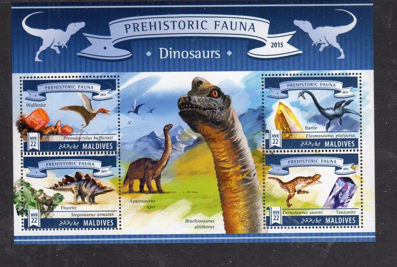 MALDIVES #3414 2015 DINOSAURS MINT VF NH O.G M/S4 (S7)