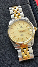 Tudor (Rolex) Prince Oysterdate Auto 18K Yellow Gold Bezel 32mm- linen dial