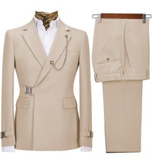 Men's 2 Piece Suit with Metal Clasp Slim Fit Suit Stylish Business  Casual T...