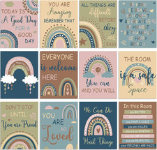 12 Pcs Rainbow Classroom Decor Boho Poster Elementary Bulletin Board Decorations