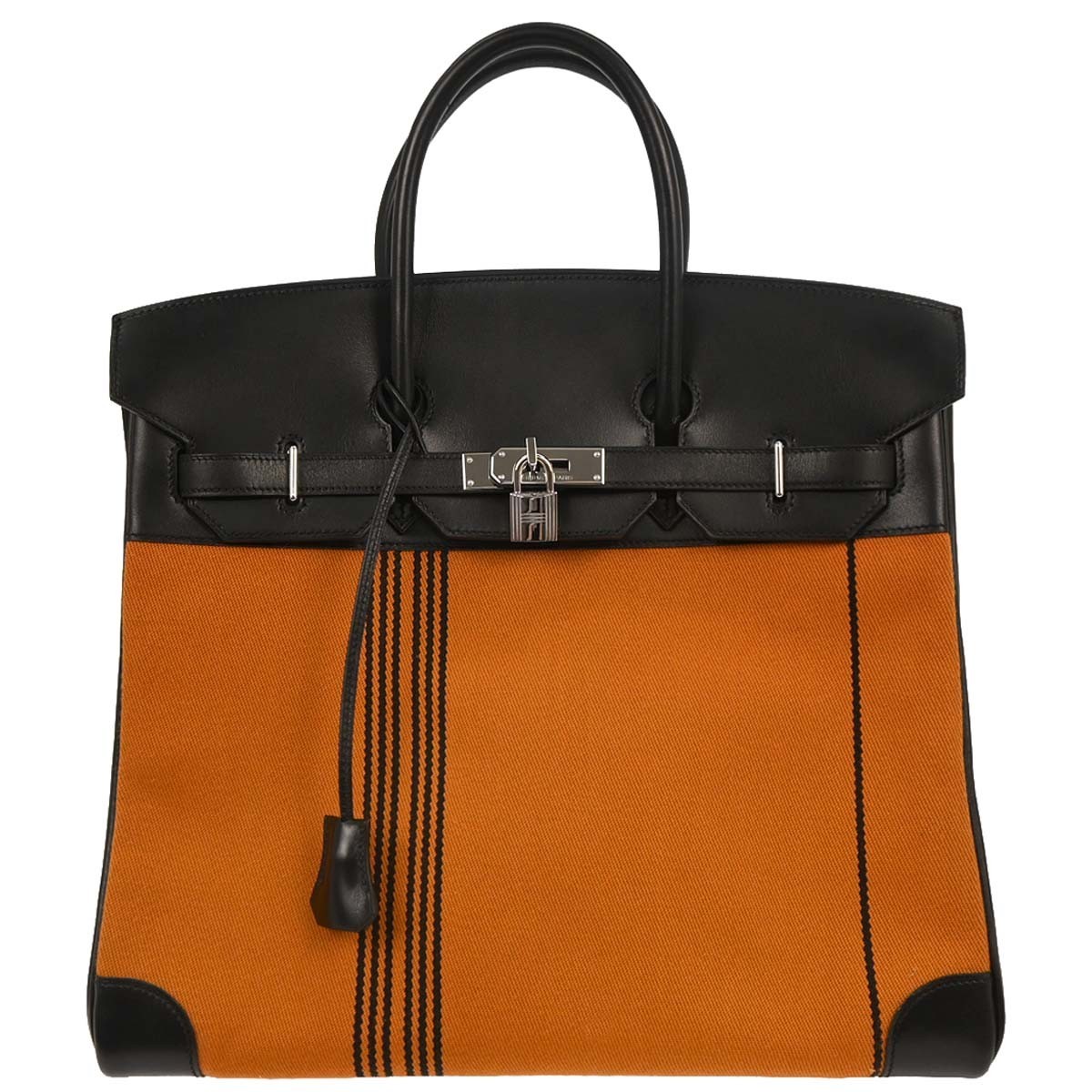Hermes Black Orange Box Calf Potamos Haut a Courroies 36 Handbag