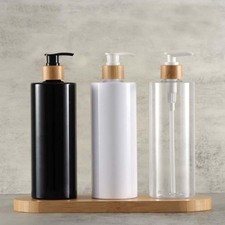 300/500ml Bamboo Pump Dispenser Bathroom Pet Dish Soap Bottle Lotion Refillable