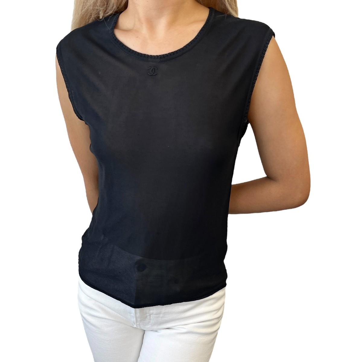 Vintage Chanel Chanel Tops Online CHANEL Vintage CC Mark Logo Mesh - Main Image