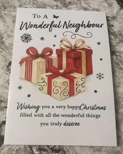 Christmas Wonderful Neighbor Wishing You 4.6x6.6” Blank Inside Greeting Card