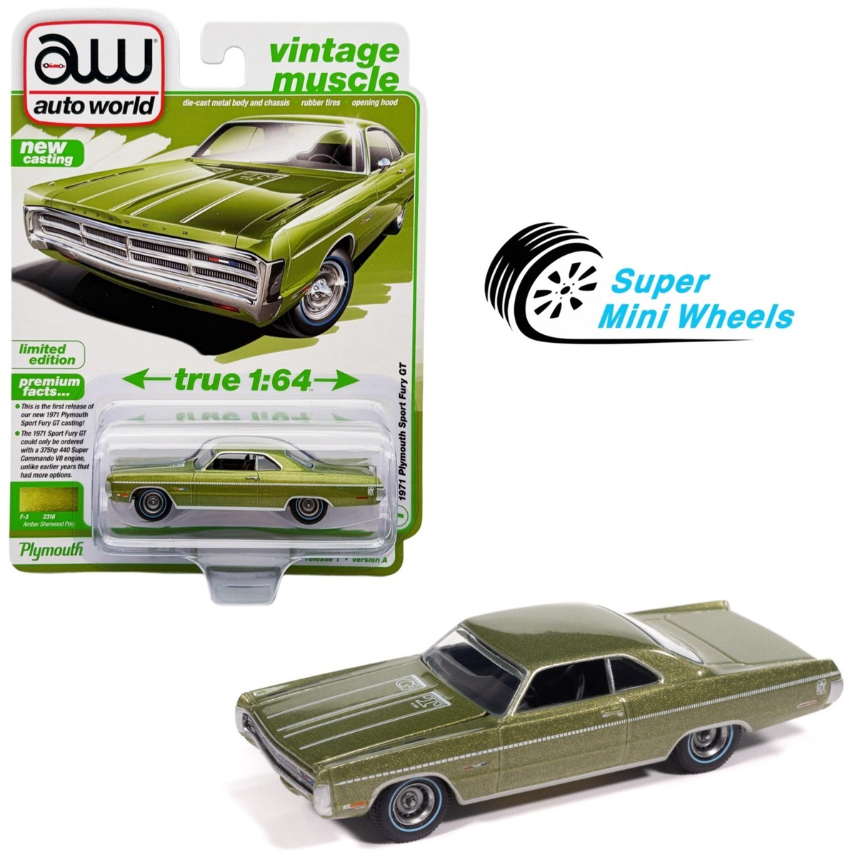 Auto World 1:64 1971 Plymouth Sport Fury GT Green | eBay