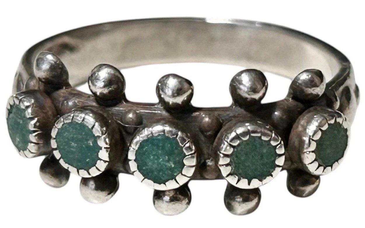 Vintage Native American Turquoise Sterling Silver Ring Size 7 Southwestern