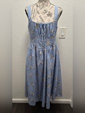 Blue Floral Midi Sundress with Tie Front
