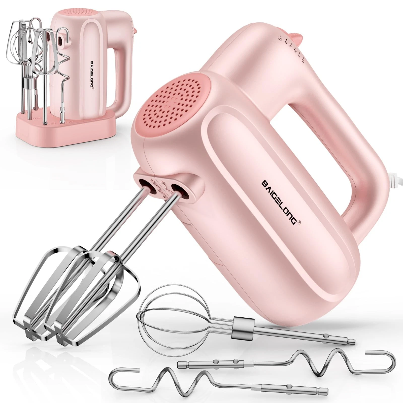 Hand Electric Mixer, 5-Speed KitchenMixer with 5 * 304 Stainless Steel Attach...