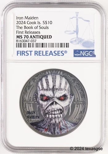2024 Cook Islands Silver $10 Iron Maiden - Book of Souls NGC MS70 First Release