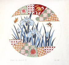 Needlepoint Canvas Blue Iris Garden Asia India Creative Needle Vintage 18 Mesh