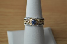0.93ct Ceylon Blue Sapphire / Moissanite Ring Rhodium over Fine Silver Size 7