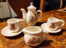 Vintage Teddy Bear Mini Tea Set Japan Porcelain Child Play Toy Kitchen