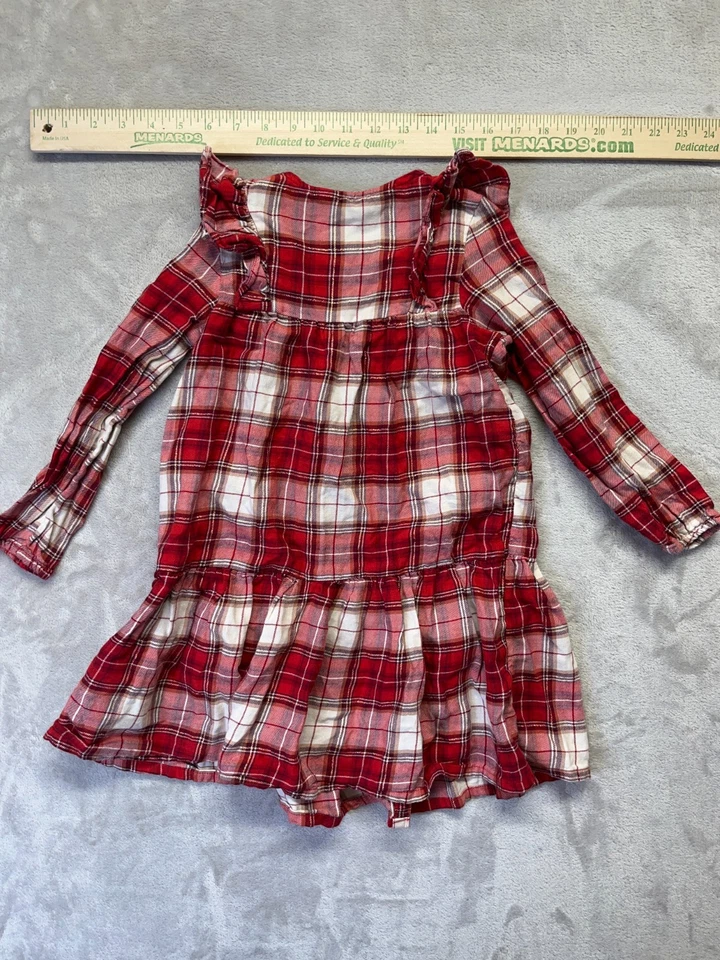 H&M Dress Kids 6 Red Plaid Pullover Long Sleeve Round Neck Button Casual Comfort - Image 4 of 4