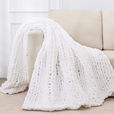 Bigacogo Chunky Knit Throw Blanket for Couch, 40x60 inches, 100 Hand Knitted...