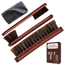 4-Piece 100 Horse Hair Shoe Brush Kit for Leather Care   Professional Dauber ...
