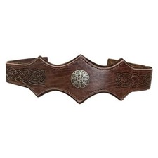 Medieval Headpiece Embossed Faux Leather Headband Adjustable Dark Brown B