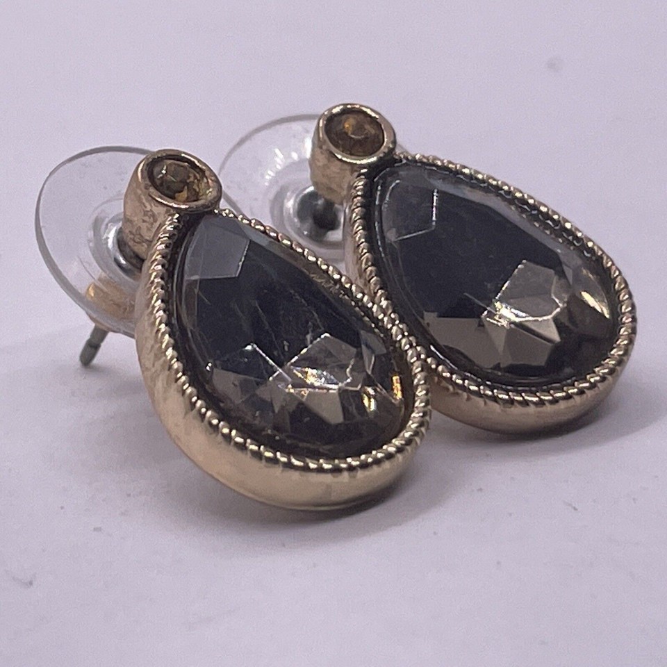 Vintage Gray Diamond Teardrop Earrings, Gold Toned eBay
