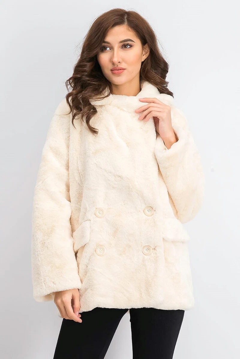 NEW Free People Kate Faux Fur Coat Ivory Size L eBay