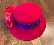 Ladies Red Hat with Purple Band Red Feathers