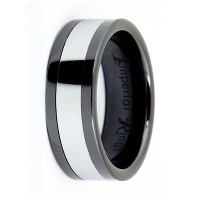 BLACK CERAMIC MEN'S WEDDING BAND/PROMISE RING W/ TUNGSTEN CARBIDE IN-LAY/MEN