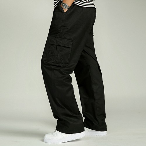 Mens Loose Straight Leg Cargo Pants Pockets Trousers Bottoms Plus Size Work Wear - Picture 15 of 16