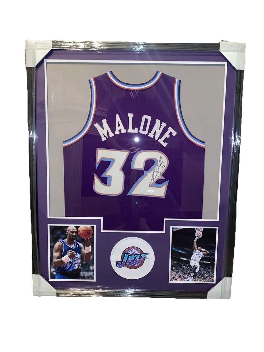 Karl Malone Signed Utah Jazz Autographed Framed Purple Jersey HOF