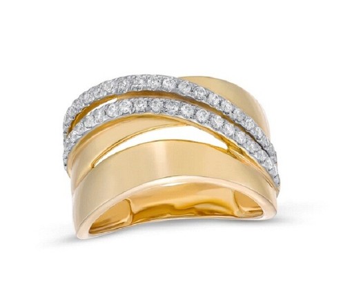 3/8 Ct Lab-Created Moissanite Crossover Ring in 10K Gold Plated Sterling Silver - Picture 3 of 4