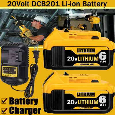 Battery /Charger For DeWalt 20V 20 Volt MAX DCB206-2 DCB200-2 Li-ion Replace 6Ah
