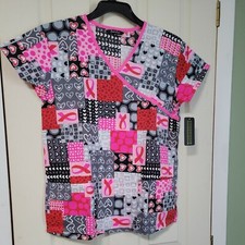 Scrub Shirt Short Sleeve Medical Uniform Size XS Breast Cancer Awareness