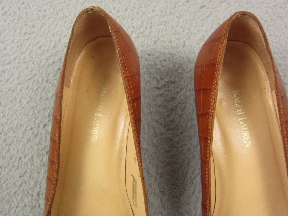 Zapatos de salón Ralph Lauren vintage para mujer 7B de cuero marrón tacón bajo años 90 cocodrilo Foto 3 de 4