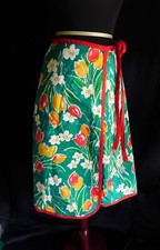 Vintage 60's reversible wrap skirt, tulips and daffodils/red, cotton