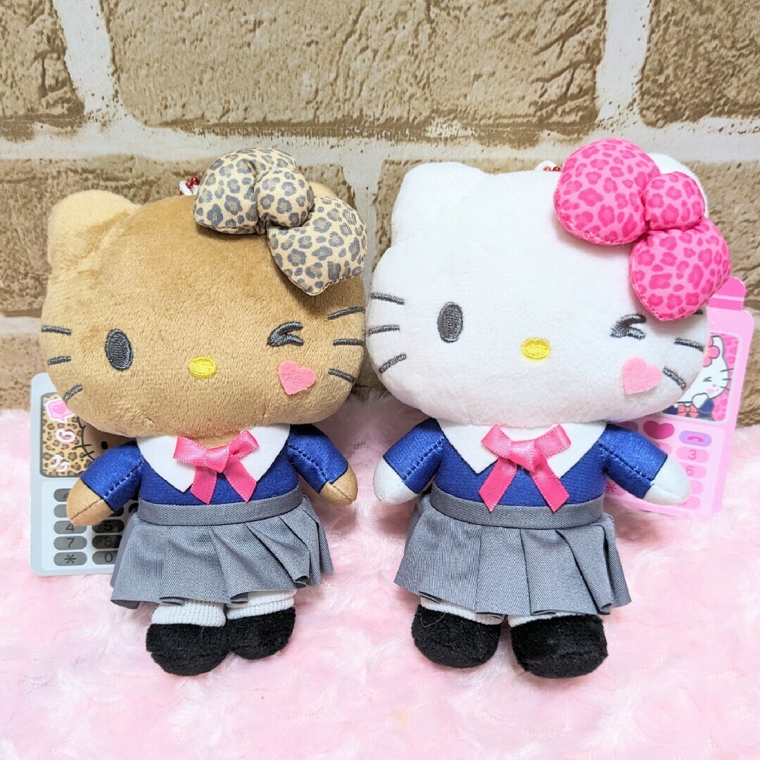 Hello Kitty Kogyaru Uniform Mascot Pouch Keychain Set of 2 Brown