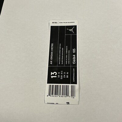 136064 105 Nike Air Jordan 3 Retro 2011 Size 13 NEW Box Label