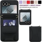 For Samsung Galaxy Z Flip7/6/5 Kickstand Card Phone Case Crossbody + Wrist Strap