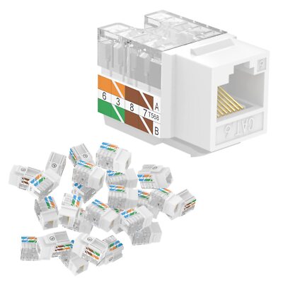 VCELINK RJ45 Cat6 Keystone Jacks UL-Listed Slim Profile 10-Pack Ethernet Punc...