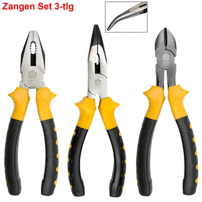 VOREL 3-tlg Zangen Set Kombizange Spitzzange Seitenschneider Zangensatzt 2-K Griffe