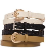 Steve Madden Womens 3-For-1 Skinny Belts Black, White  Brown Size Large  NEW 