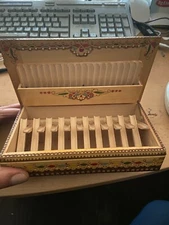 Vintage Wooden Cigarette Box Dispenser ~ Bulgaria ~ Folk Art Painted Pyrography