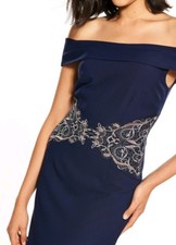 BNWT LITTLE MISTRESS @ Next SIZE 8 OFF THE SHOULDER NAVY BODYCON Midi DRESS
