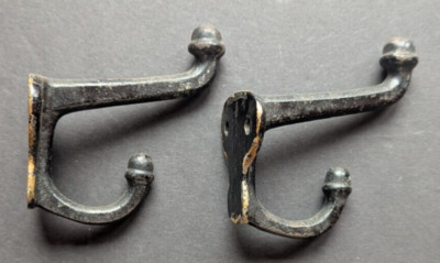 Pair of Vintage Antique Cast Iron Coat Hat Hooks
